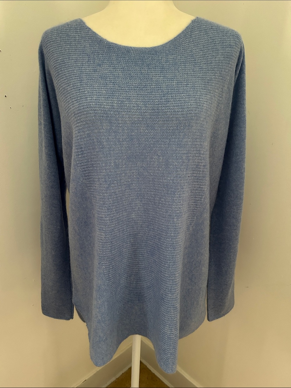 Max Studio Dusty Blue Long Cashmere Crewneck Sweater/Tunic sz L